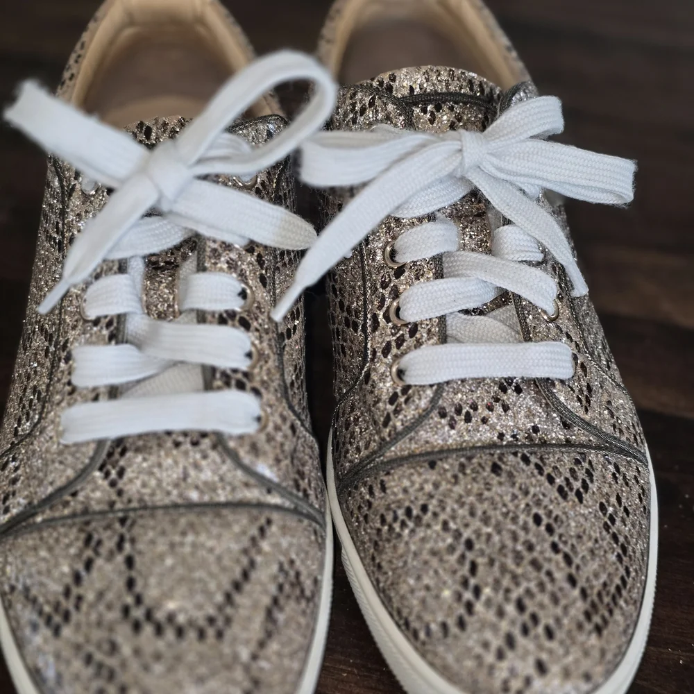 Christian Louboutin Snake Print Sneakers - Brown and White - Picture 3 of 6